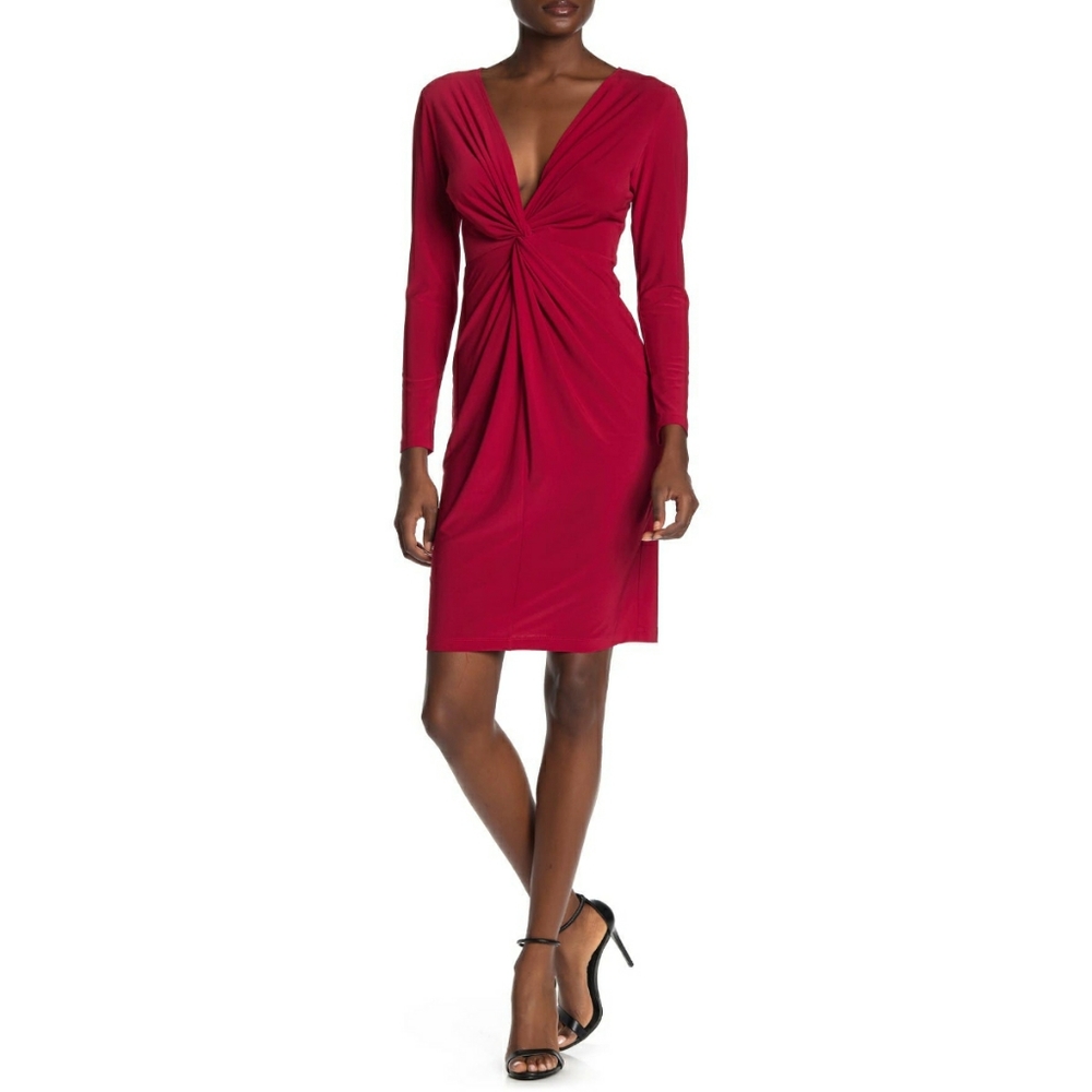 Bebe Knot Front V-Neck Red Dress